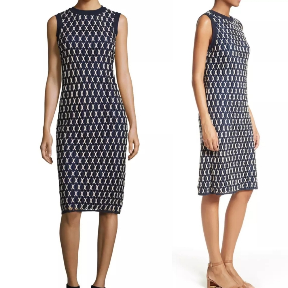 Tory Burch Carolina Crochet Knit Two-Tone Guipure Dress